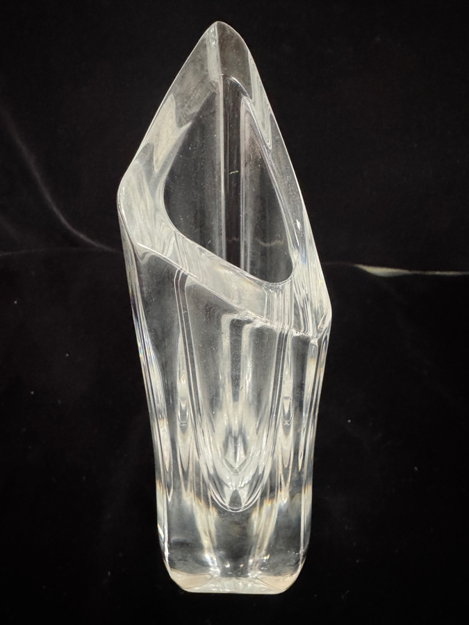Vintage Baccarat France Modernist Faceted Triangular Slanted Lip Crystal Rose Bud Vase 8.5'H [Photo 2]