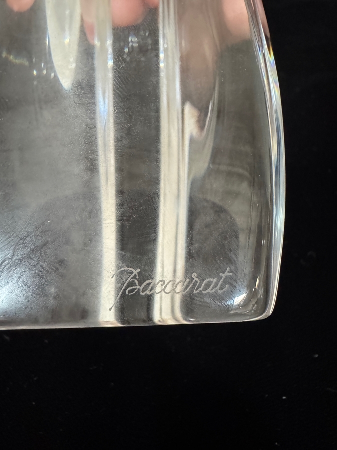 Vintage Baccarat France Modernist Faceted Triangular Slanted Lip Crystal Rose Bud Vase 8.5'H [Photo 3]