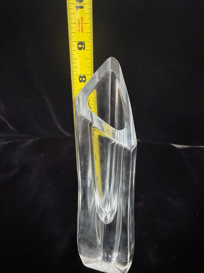 Vintage Baccarat France Modernist Faceted Triangular Slanted Lip Crystal Rose Bud Vase 8.5'H [Photo 4]