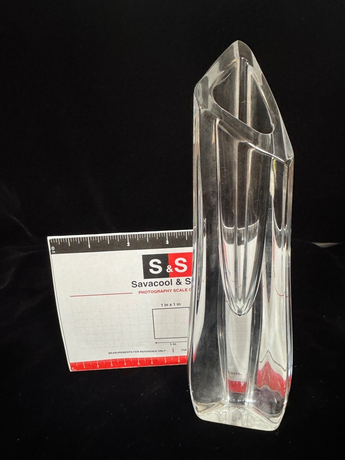 Vintage Baccarat France Modernist Faceted Triangular Slanted Lip Crystal Rose Bud Vase 8.5'H [Photo 5]