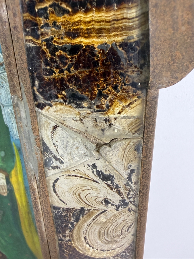 Antique 19th Century Original Mexican Retablo Painting On Tin Depicting The Flight Into Egypt Showing The Virgin Mary And Christ Child Riding A Donkey Led By Saint Joseph 10 X 14 Framed 19 X 23.5 [Photo 10]