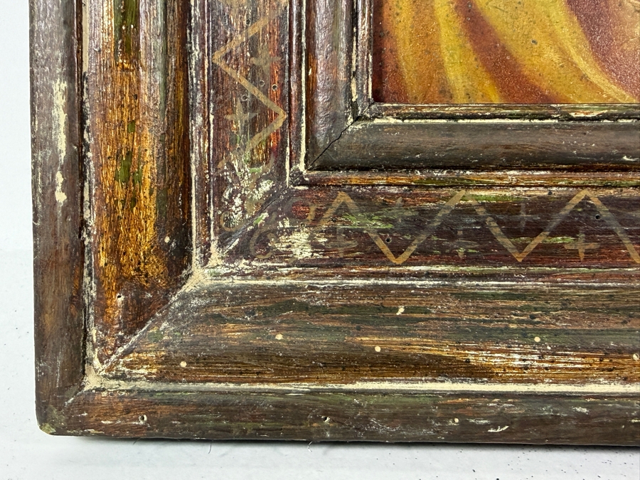Antique 19th Century Original Mexican Retablo Painting On Tin Depicting Saint Joseph And The Christ Child 10 X 12 With Antique Wooden Frame 16.5 X 18.5 [Photo 7]