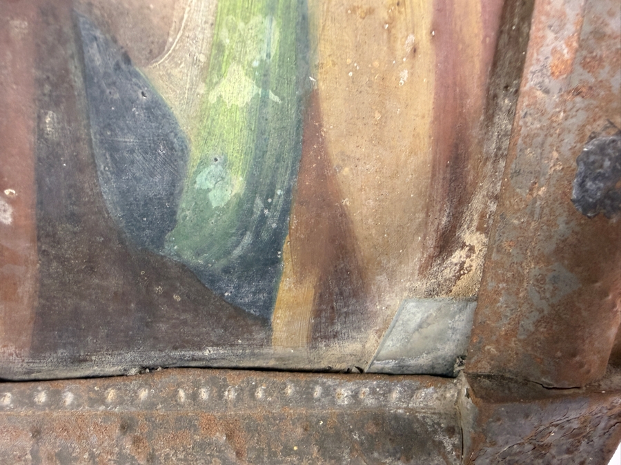 Antique 19th Century Original Mexican Retablo Painting On Tin Depicting Saint Joseph Holding The Christ Child 9.25 X 12.5 Framed 13 X 15.75 [Photo 9]