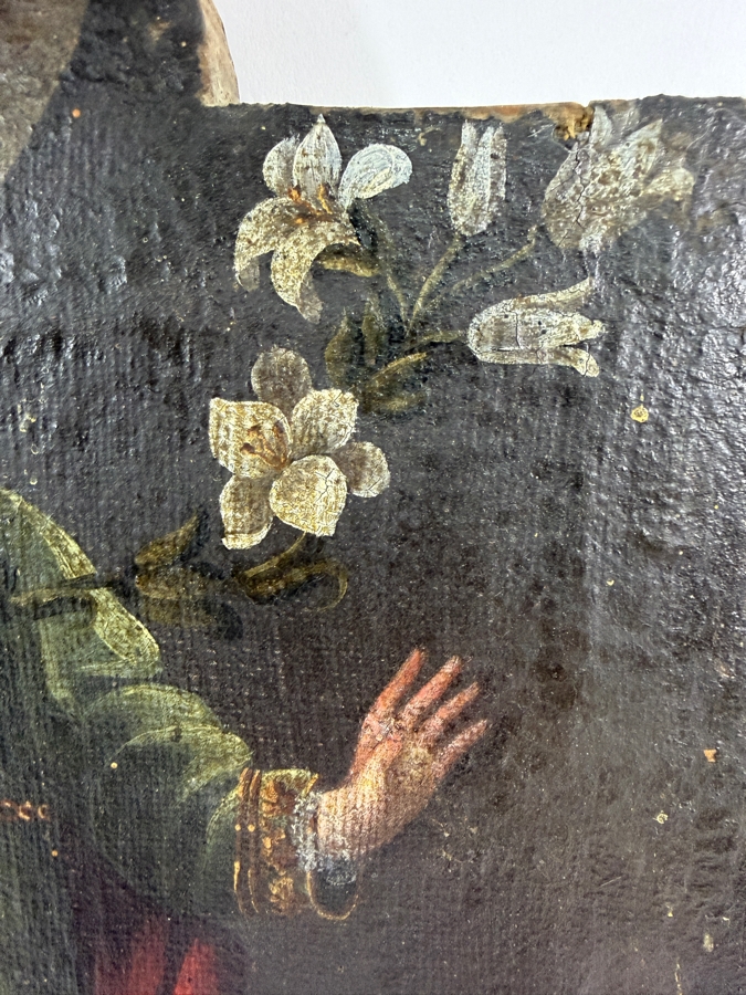 Antique 19th Century Original Mexican Retablo Painting On Canvas Showing Saint Joseph 14.25 X 18.5 [Photo 4]