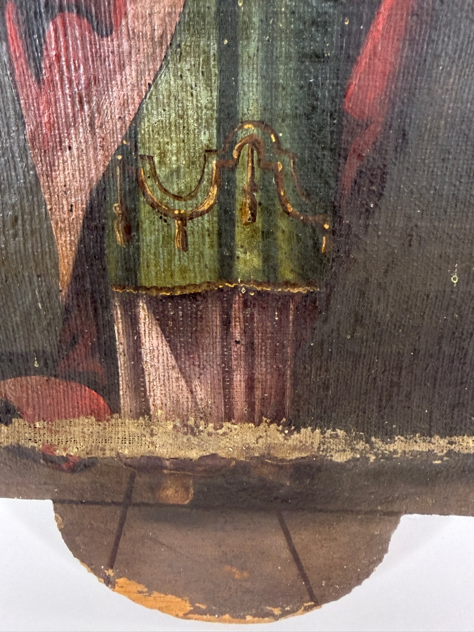 Antique 19th Century Original Mexican Retablo Painting On Canvas Showing Saint Joseph 14.25 X 18.5 [Photo 6]