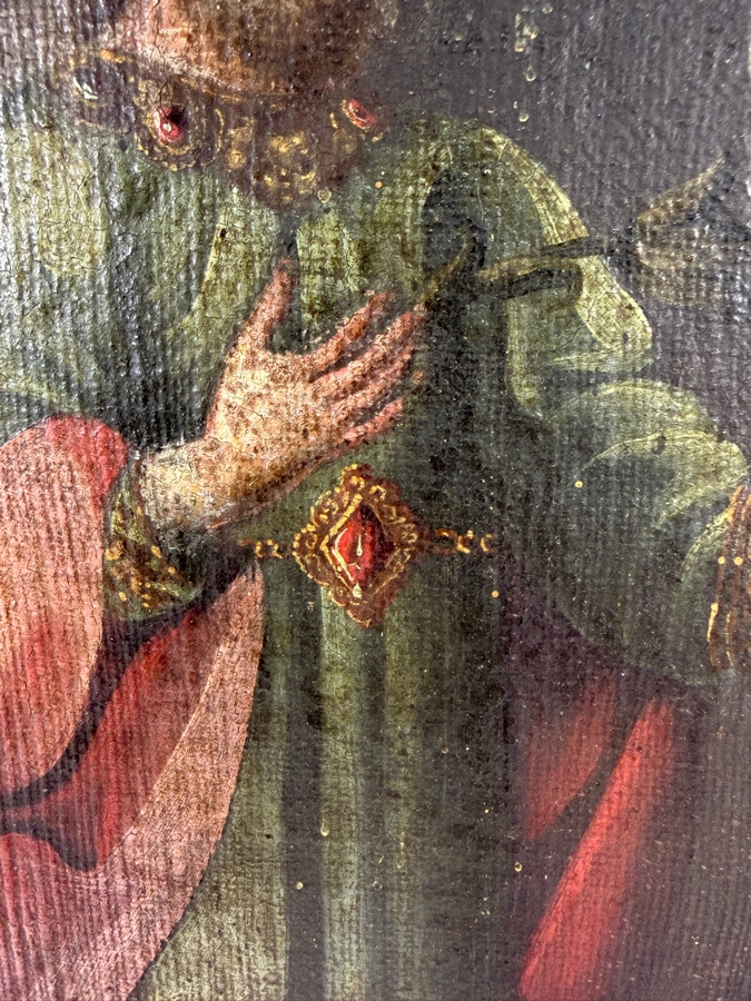 Antique 19th Century Original Mexican Retablo Painting On Canvas Showing Saint Joseph 14.25 X 18.5 [Photo 5]
