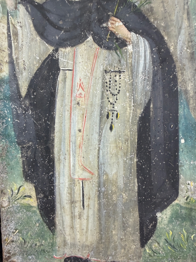 Antique 19th Century Original Mexican Retablo Painting On Tin Depicting Saint Vincent Ferrer 8 X 12 Framed 12.75 X 16.5 [Photo 6]