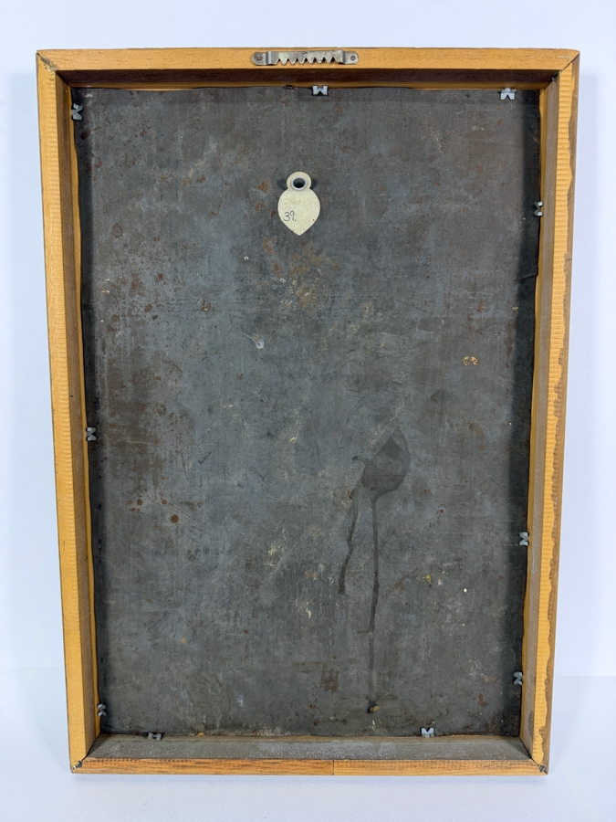 Antique Original Mexican Retablo Painting On Tin Depicting Jesus Christ On The Mount Of Olives Depicting Jesus Praying While Grasping A Chalice Signed Lower Right J. Paldera 1901 13 X 19 Framed 19.75 X 14 [Photo 9]