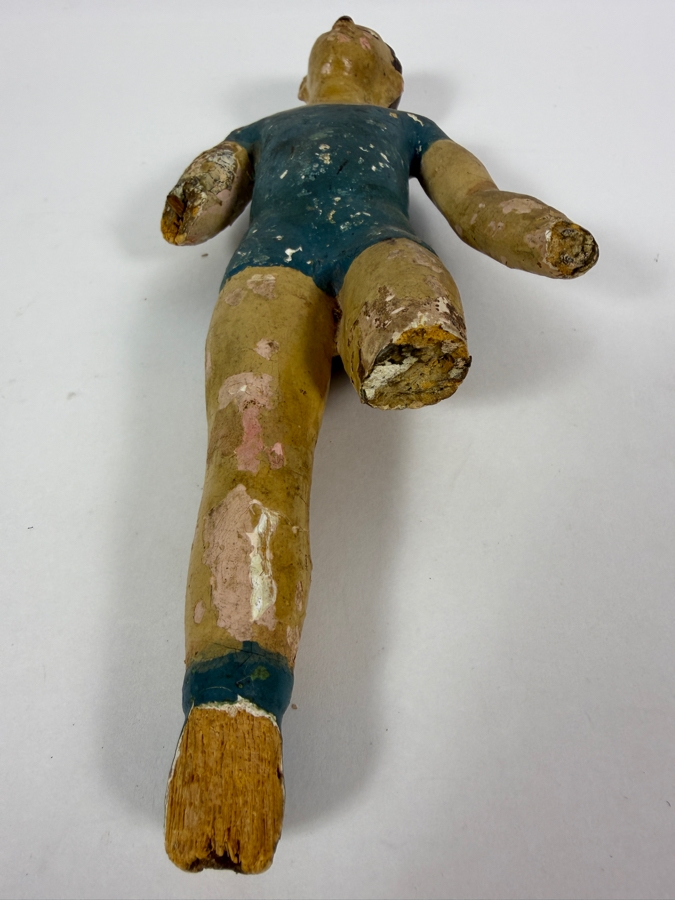 Antique Mexican Santos Hand Carved And Hand Painted Wooden Sculpture 9H [Photo 4]