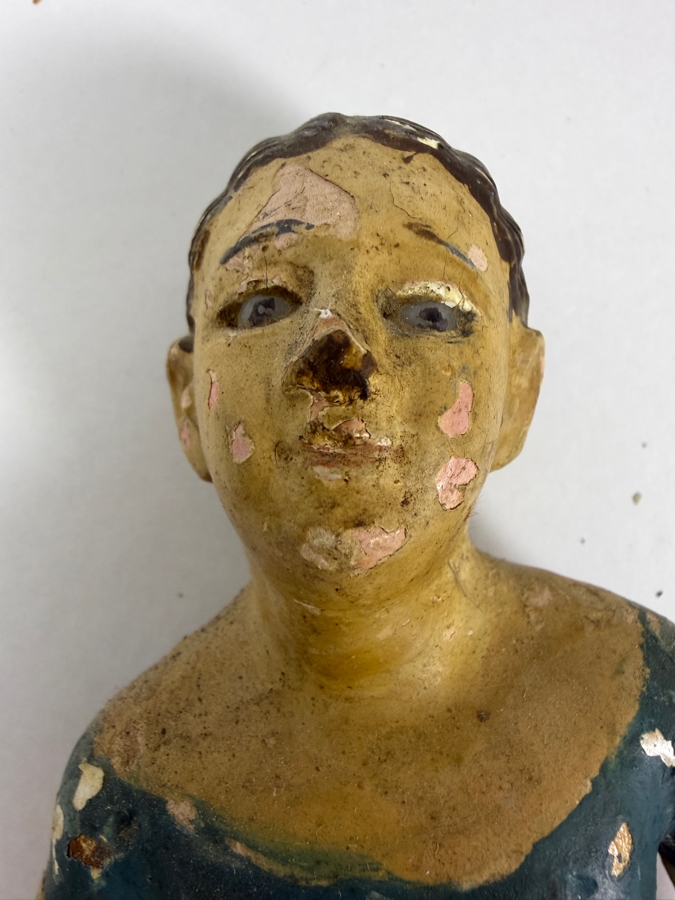 Antique Mexican Santos Hand Carved And Hand Painted Wooden Sculpture 9H [Photo 2]