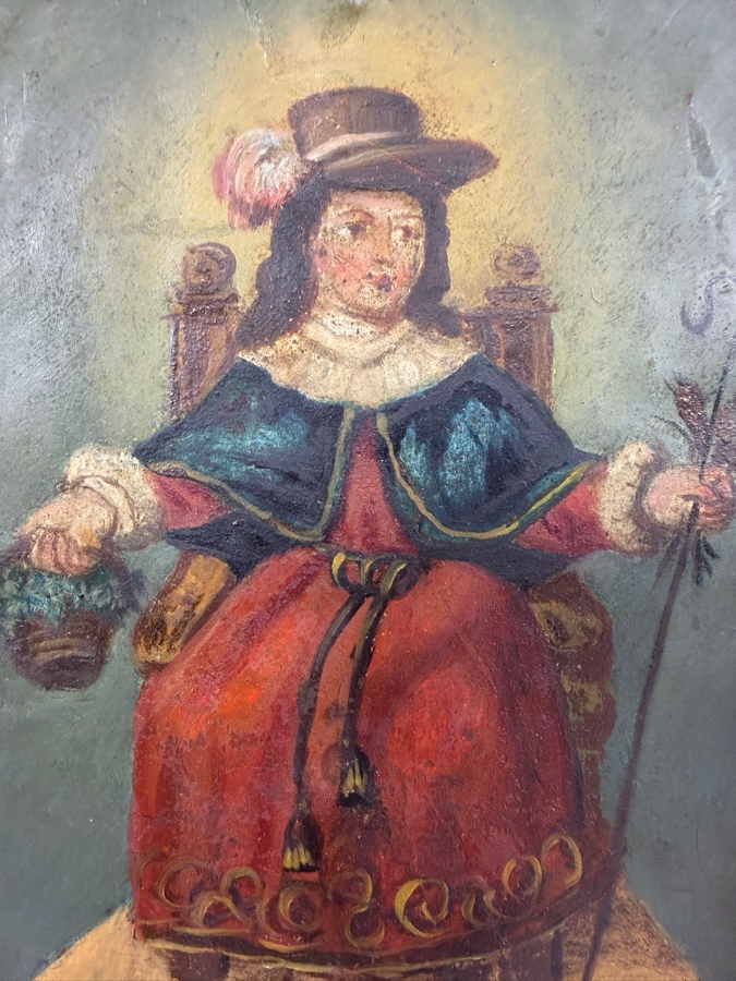 Antique Original Mexican Retablo Painting On Tin Depicting The Holy Child Of Atocha, The Christ Child 4.75 X 6.5 Framed 6.25 X 8.5 [Photo 4]