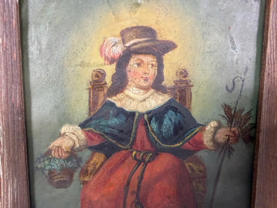 Antique Original Mexican Retablo Painting On Tin Depicting The Holy Child Of Atocha, The Christ Child 4.75 X 6.5 Framed 6.25 X 8.5 [Photo 5]