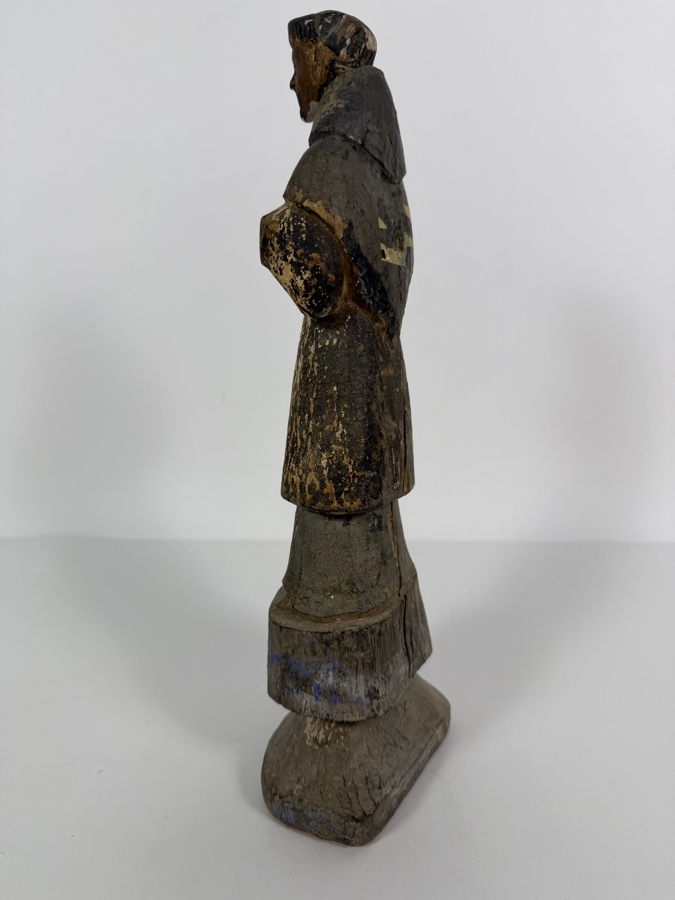 Antique 19th Century Mexican Santos Hand Carved And Hand Painted Wooden Sculpture 11.5H [Photo 9]