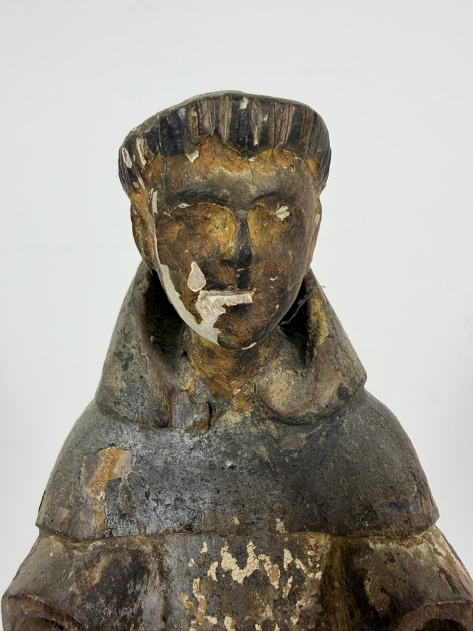 Antique 19th Century Mexican Santos Hand Carved And Hand Painted Wooden Sculpture 11.5H [Photo 4]