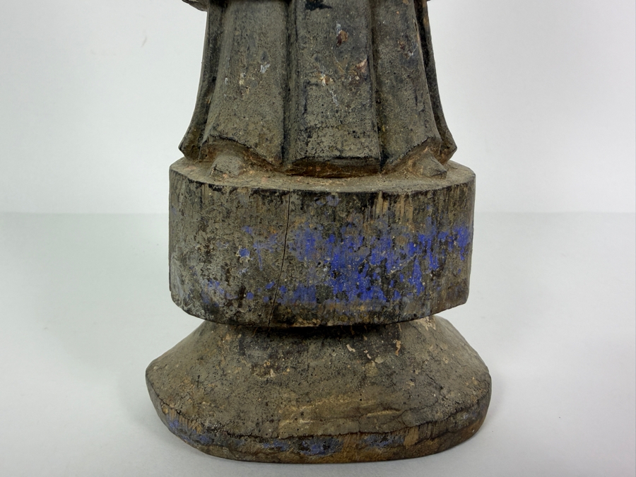 Antique 19th Century Mexican Santos Hand Carved And Hand Painted Wooden Sculpture 11.5H [Photo 6]