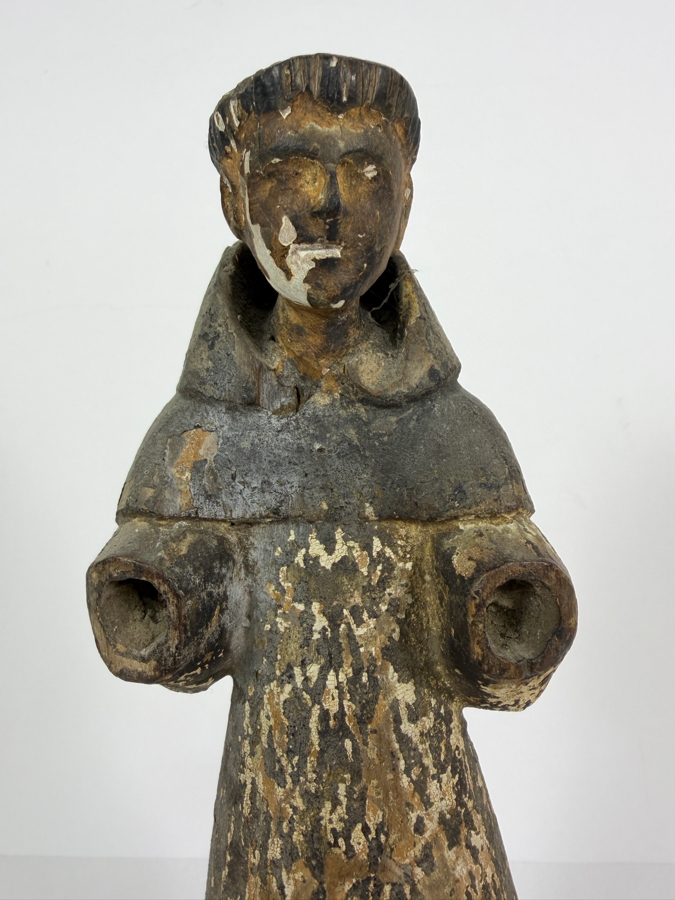 Antique 19th Century Mexican Santos Hand Carved And Hand Painted Wooden Sculpture 11.5H [Photo 3]