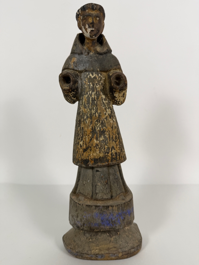 Antique 19th Century Mexican Santos Hand Carved And Hand Painted Wooden Sculpture 11.5H [Photo 2]