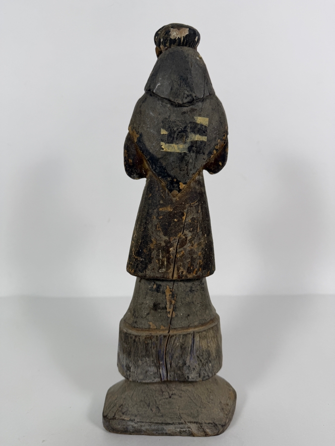 Antique 19th Century Mexican Santos Hand Carved And Hand Painted Wooden Sculpture 11.5H [Photo 8]