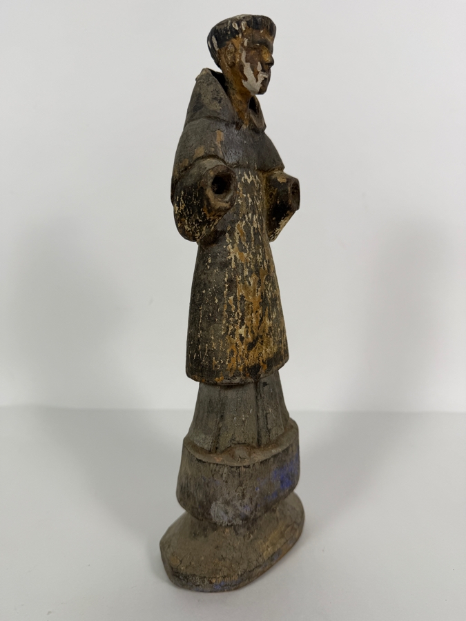 Antique 19th Century Mexican Santos Hand Carved And Hand Painted Wooden Sculpture 11.5H [Photo 7]
