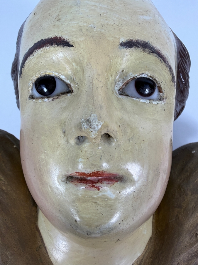 Antique Hand Carved And Hand Painted Wooden Angel Cherub Head Sculpture 11W X 10H X 5D [Photo 4]