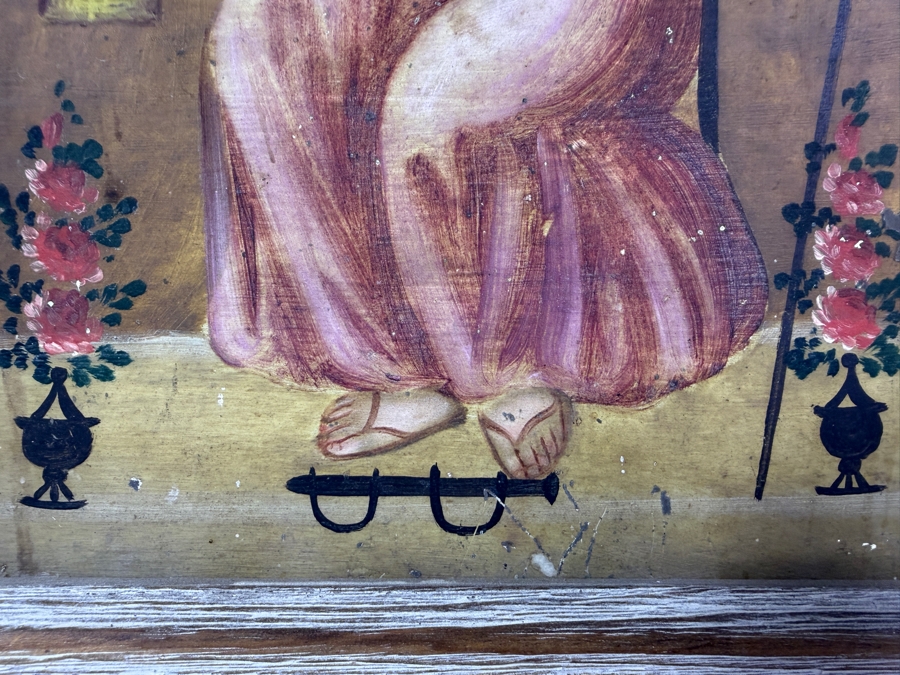 Antique Original Mexican Retablo Painting On Tin Depicting The Holy Child Of Atocha, The Christ Child 6.75 X 9.75 Framed 8 X 11.75 [Photo 5]