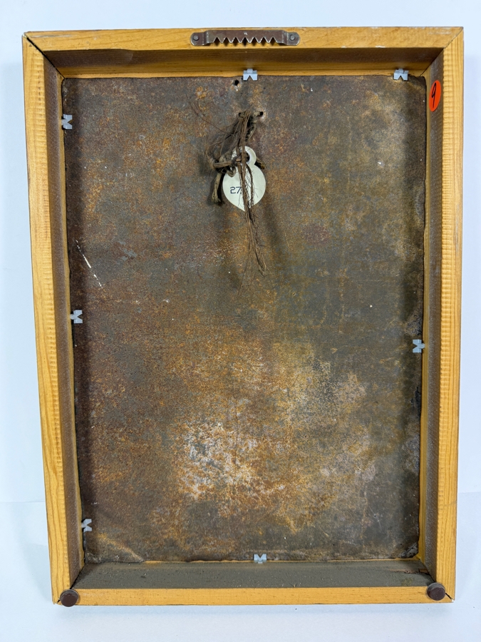Antique 19th Century Original Mexican Retablo Painting On Tin Depicting Our Lady Of Sorrows, The Grieving Virgin Mary 9.5 X 13.5 Framed 11 X 15.75 [Photo 12]