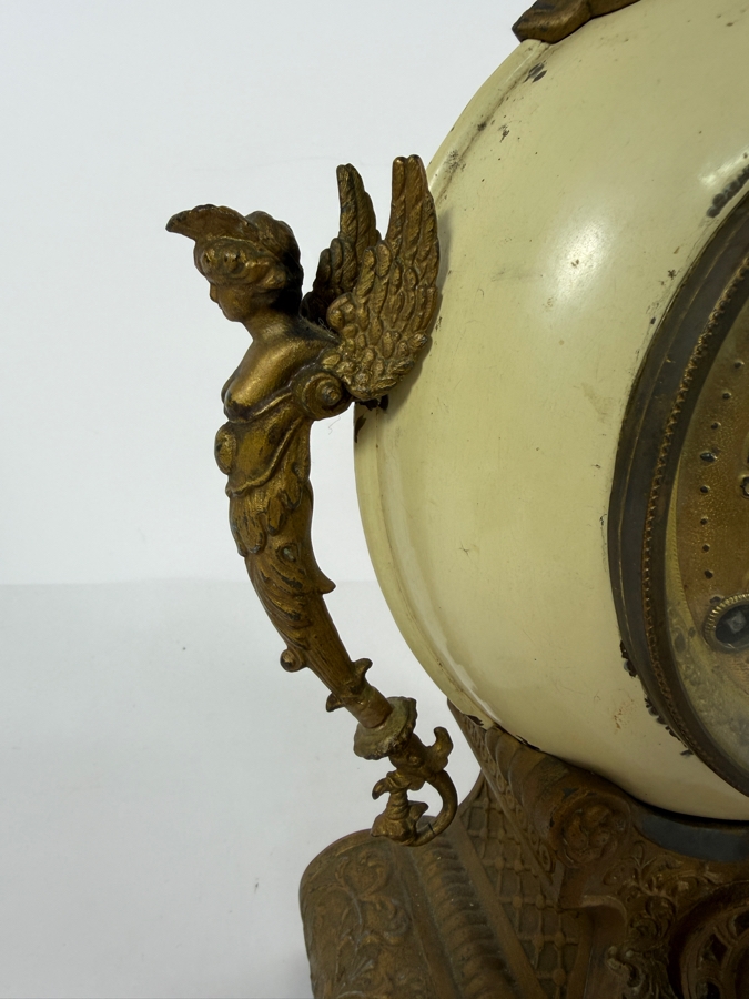 Antique New Haven Clock Co Spelter Cherub Spherical Mantel Clock Made In USA 11'W X 4'D X 14'H [Photo 3]