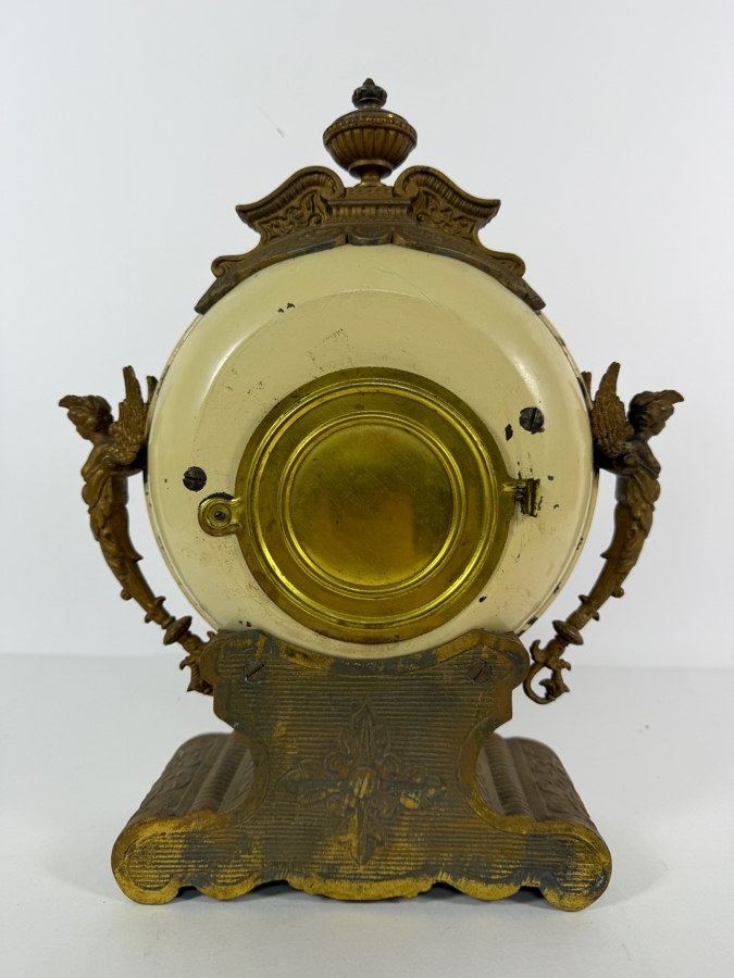 Antique New Haven Clock Co Spelter Cherub Spherical Mantel Clock Made In USA 11'W X 4'D X 14'H [Photo 6]