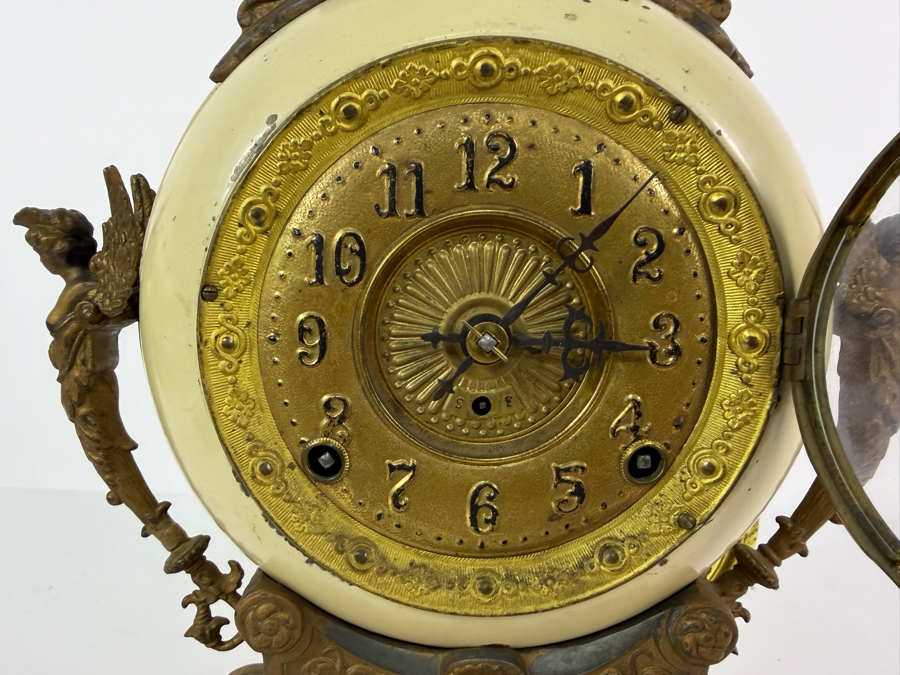 Antique New Haven Clock Co Spelter Cherub Spherical Mantel Clock Made In USA 11'W X 4'D X 14'H [Photo 4]