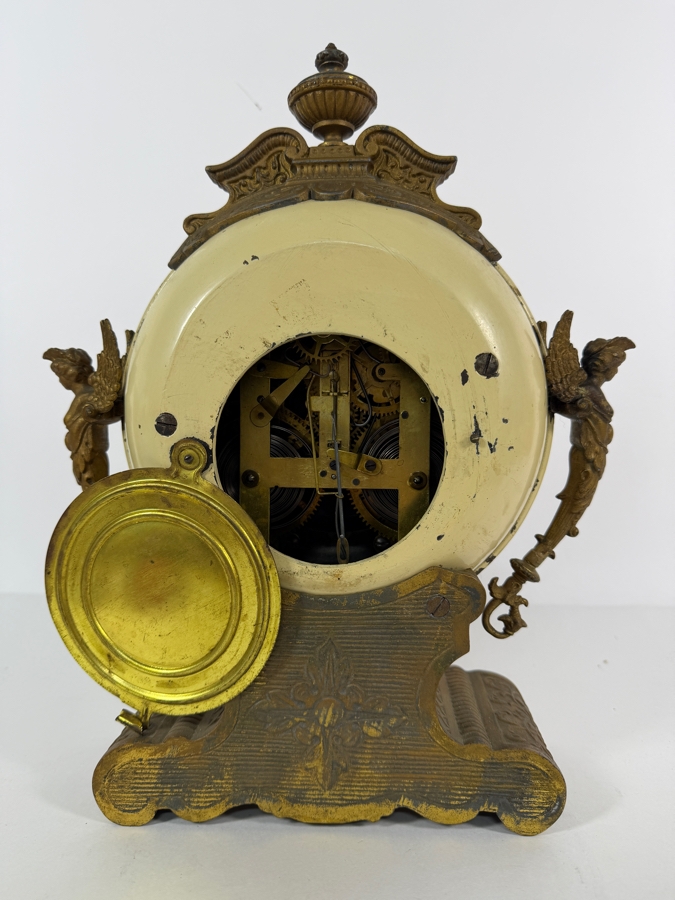 Antique New Haven Clock Co Spelter Cherub Spherical Mantel Clock Made In USA 11'W X 4'D X 14'H [Photo 5]