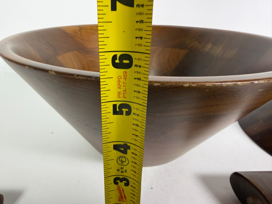 Vintage Burl Walnut Manufacturing Co Handcrafted Segmented Wood Wave Salad Bowl Made In USA [Photo 9]