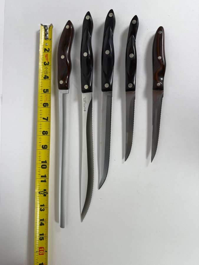 Set of (5) Vintage Cutco Double-D Serrated Edge Knife Set With Classic Dark Brown Thermo-Resin Handles Made In USA [Photo 5]