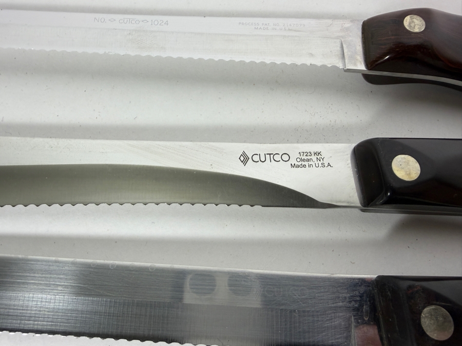 Set of (5) Vintage Cutco Double-D Serrated Edge Knife Set With Classic Dark Brown Thermo-Resin Handles Made In USA [Photo 3]