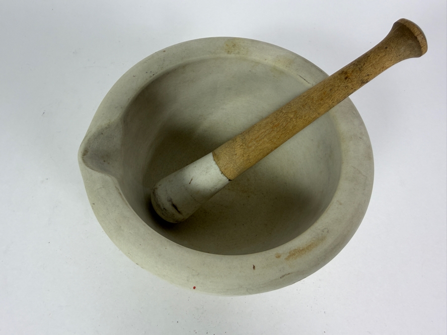 Vintage Thomas Maddock & Sons T.P. Co. Apothecary Acid Proof White Ceramic Mortar And Pestle Set Made In USA [Photo 3]
