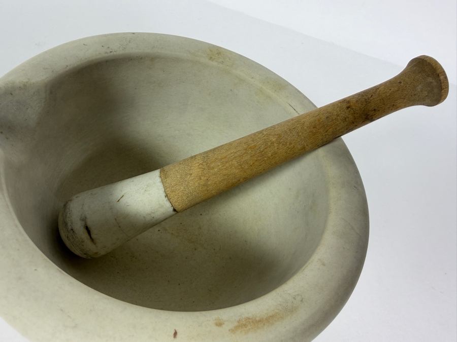 Vintage Thomas Maddock & Sons T.P. Co. Apothecary Acid Proof White Ceramic Mortar And Pestle Set Made In USA [Photo 4]