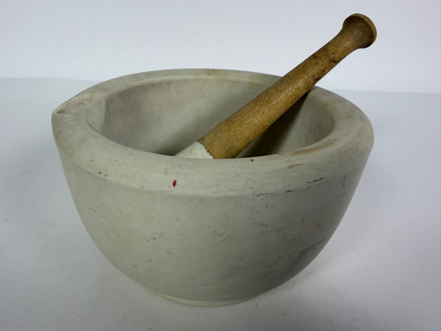 Vintage Thomas Maddock & Sons T.P. Co. Apothecary Acid Proof White Ceramic Mortar And Pestle Set Made In USA [Photo 2]