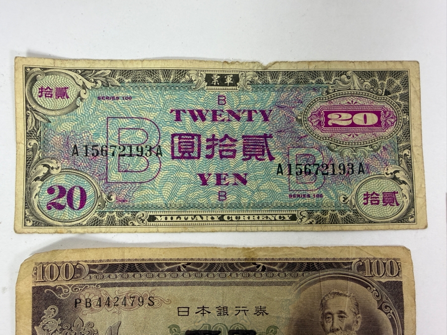 Collection Of Vintage WWII US Military Payment Certificates Series 461 And Allied Occupation B-Yen Banknotes  [Photo 2]