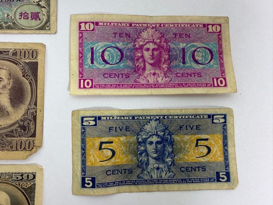 Collection Of Vintage WWII US Military Payment Certificates Series 461 And Allied Occupation B-Yen Banknotes  [Photo 5]