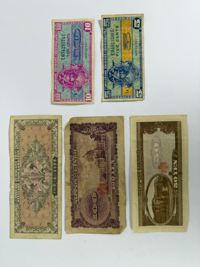 Collection Of Vintage WWII US Military Payment Certificates Series 461 And Allied Occupation B-Yen Banknotes  [Photo 6]