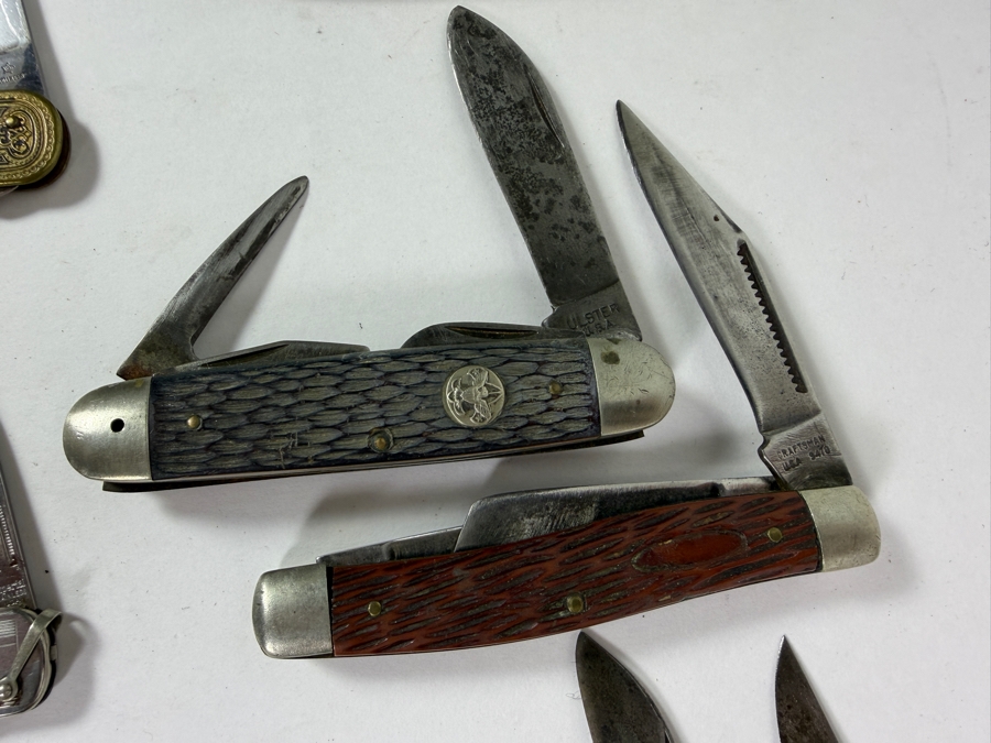 Collection Of Vintage Folding Pocket Knives Including Imperial Ulster And Advertising Multi Tools Made In USA [Photo 3]