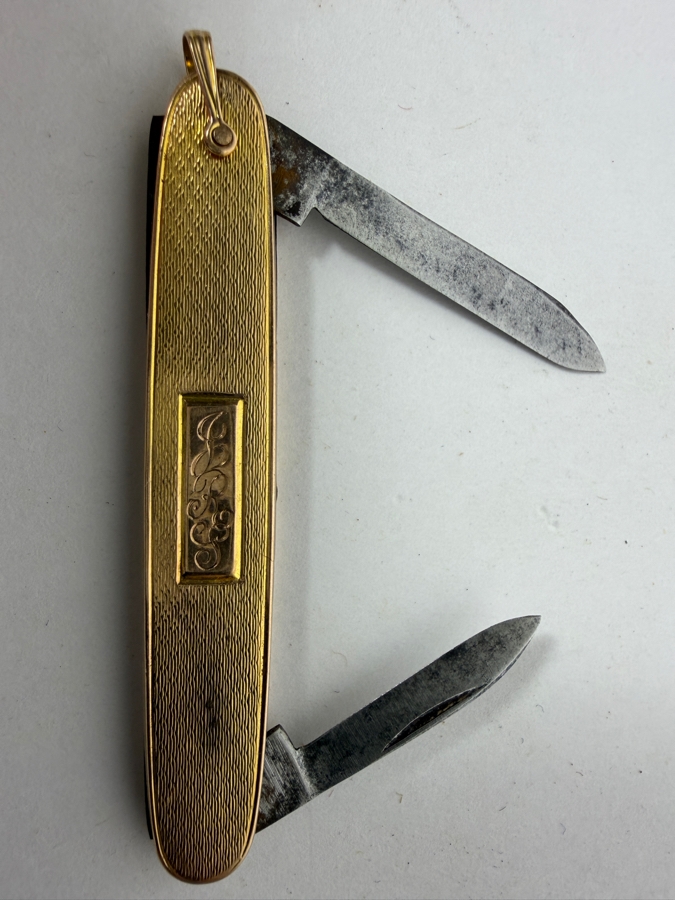 Vintage Colonial Knife Co 10K Gold Two Blade Gentleman's Pocket Watch Fob Knife Made In USA 16.1g [Photo 5]