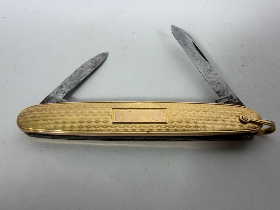 Vintage Colonial Knife Co 10K Gold Two Blade Gentleman's Pocket Watch Fob Knife Made In USA 16.1g [Photo 2]