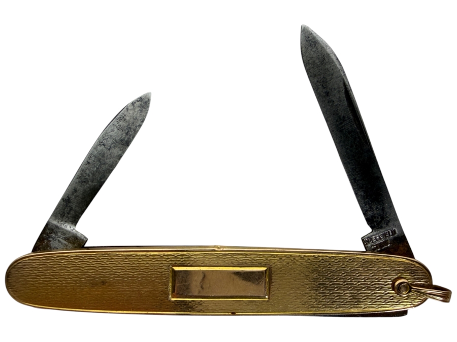 Vintage Colonial Knife Co 10K Gold Two Blade Gentleman's Pocket Watch Fob Knife Made In USA 16.1g