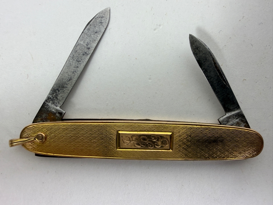 Vintage Colonial Knife Co 10K Gold Two Blade Gentleman's Pocket Watch Fob Knife Made In USA 16.1g [Photo 4]