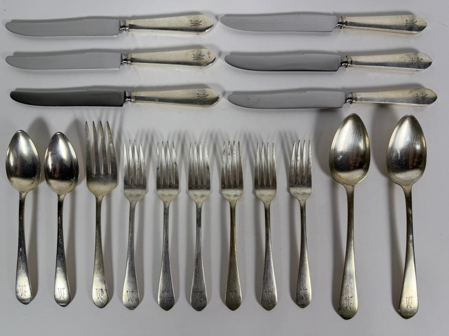 Antique Rogers Lunt Bowlen Treasure Monogrammed .925 Sterling Silver 17 Piece Flatware Set [542.5g Of Sterling] ($1,230 Melt Value - Not Including Knives)