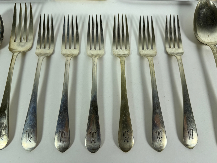 Antique Rogers Lunt Bowlen Treasure Monogrammed .925 Sterling Silver 17 Piece Flatware Set [542.5g Of Sterling] ($1,230 Melt Value - Not Including Knives) [Photo 3]