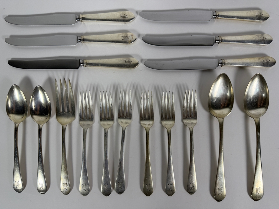 Antique Rogers Lunt Bowlen Treasure Monogrammed .925 Sterling Silver 17 Piece Flatware Set [542.5g Of Sterling] ($1,230 Melt Value - Not Including Knives) [Photo 8]