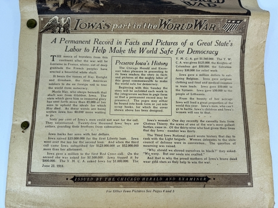 Vintage 1918 Pictorial Gravure Section From the Sunday Chicago Herald and Examiner 'Iowa's Part in the World War' [Photo 5]