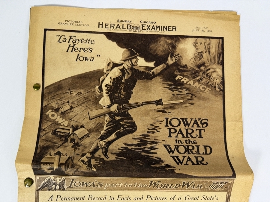 Vintage 1918 Pictorial Gravure Section From the Sunday Chicago Herald and Examiner 'Iowa's Part in the World War' [Photo 2]