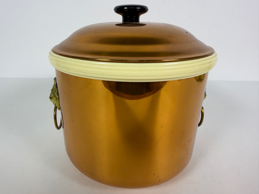 Vintage Coppercraft Guild Ice Bucket From Taunton, Mass Featuring Brass Lion Head Handles 7.5'W X 7.5'H [Photo 4]